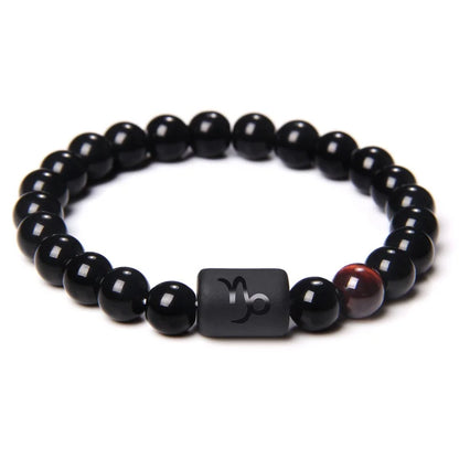 12 Constellation Zodiac Signs Beads Couples Bracelet Natural Black Onyx Stone Elastic Charm Bracelet for Women Men Birthday Gift by Passport Outfitters