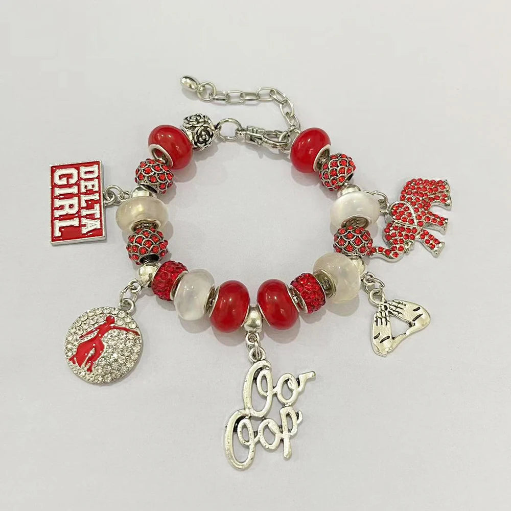 Latest Design Customized Red and White Delta Charm Design Organization Greek Alphabet Friendship Bracelet by Passport Outfitters