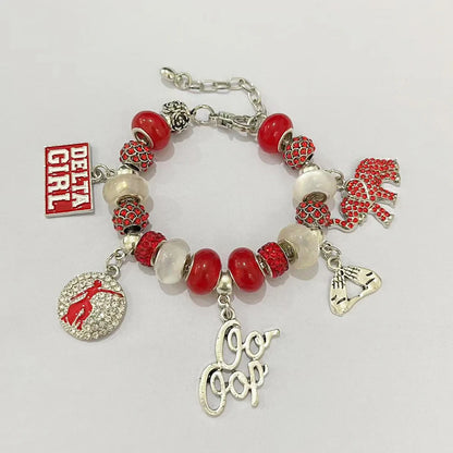 Latest Design Customized Red and White Delta Charm Design Organization Greek Alphabet Friendship Bracelet by Passport Outfitters