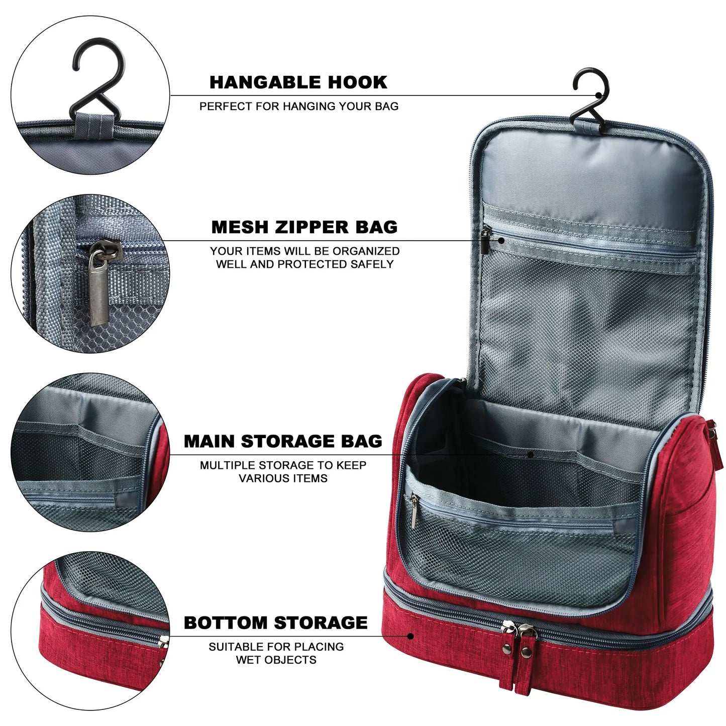New Portable Toiletry Washbag with Hanging Hook Men Makeup Bag Wash Toiletry Travel Organizer Women Cosmetic Storage Bag by Passport Outfitters