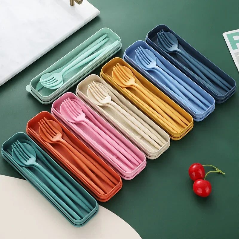 4Pcs Portable Travel Cutlery Sets With Box Chopsticks