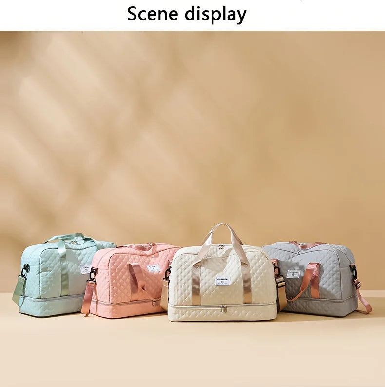 Casual nylon travel luggage bag,  large capacity sports and fitness storage, multi pocket portable weekender overnight bag