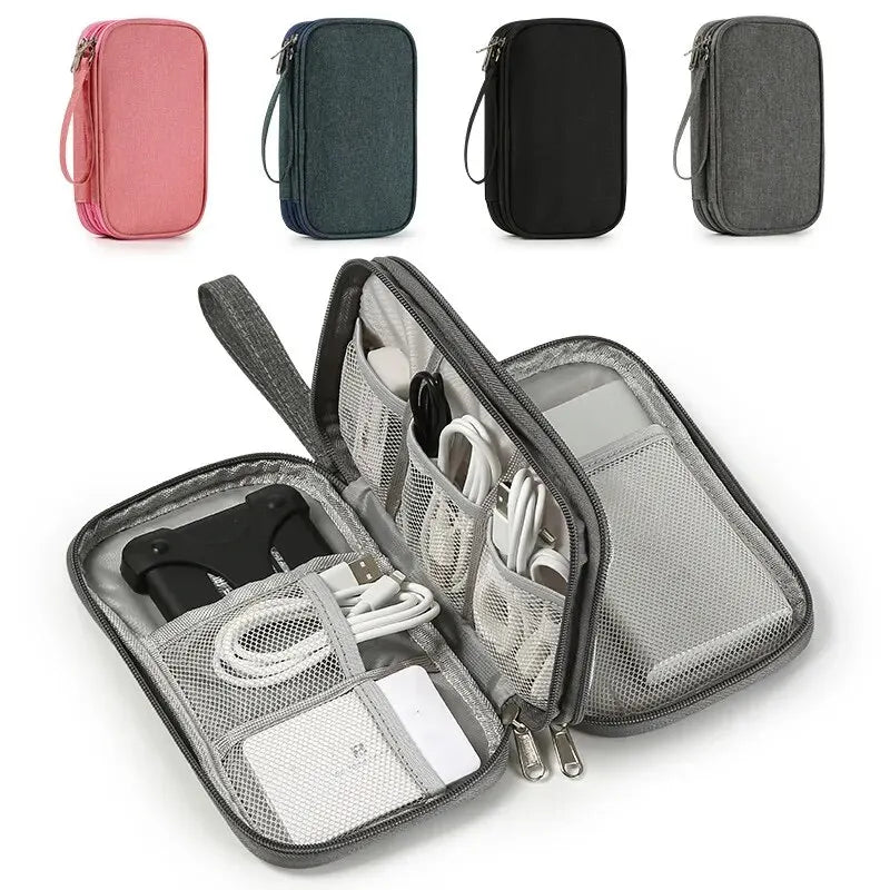 1pc Pink/Grey/Black/Navy Travel Portable Digital Product Storage Bag USB Data Cable Organizer Headset Charging Treasure Box Bag by Passport Outfitters