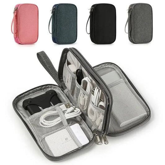 1pc Pink/Grey/Black/Navy Travel Portable Digital Product Storage Bag USB Data Cable Organizer Headset Charging Treasure Box Bag by Passport Outfitters