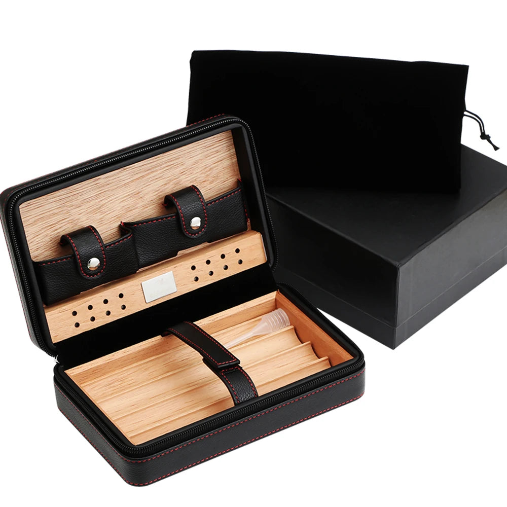 Portable Humidor Cigar Box Travel Cigar Case Leather Cedar Wood Cigar Humidor Box W/ Cutter Lighter Puro Set Accessories by Passport Outfitters