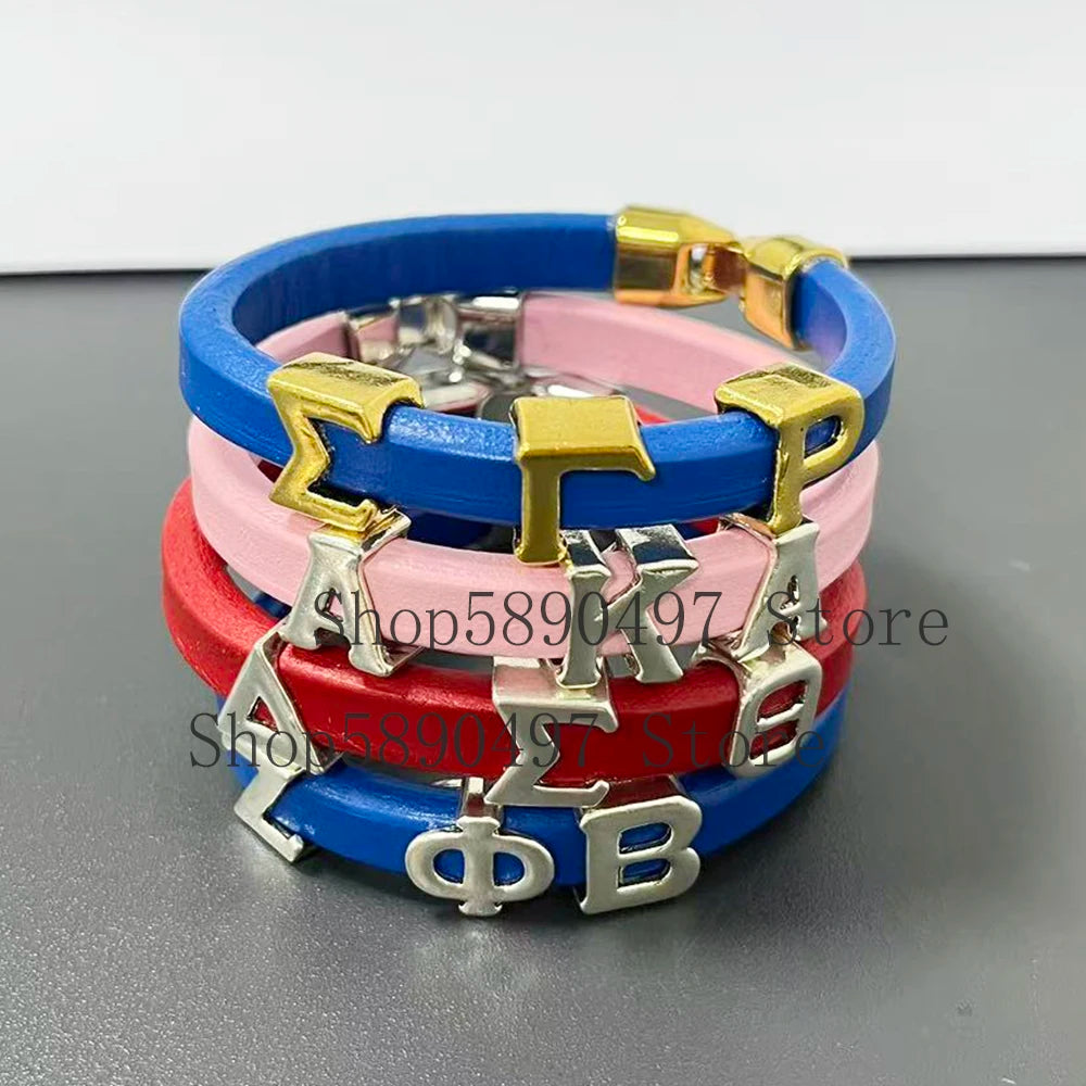 Sorority & Fraternity Greek Letter Leather Wristband Bracelets by Passport Outfitters