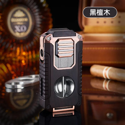 Portable Multi-function Jet Lighter with V-shaped Cigar Cutter Cigar Cigarette Holder Men's Cigarette Lighter, Gentleman's Taste by Passport Outfitters