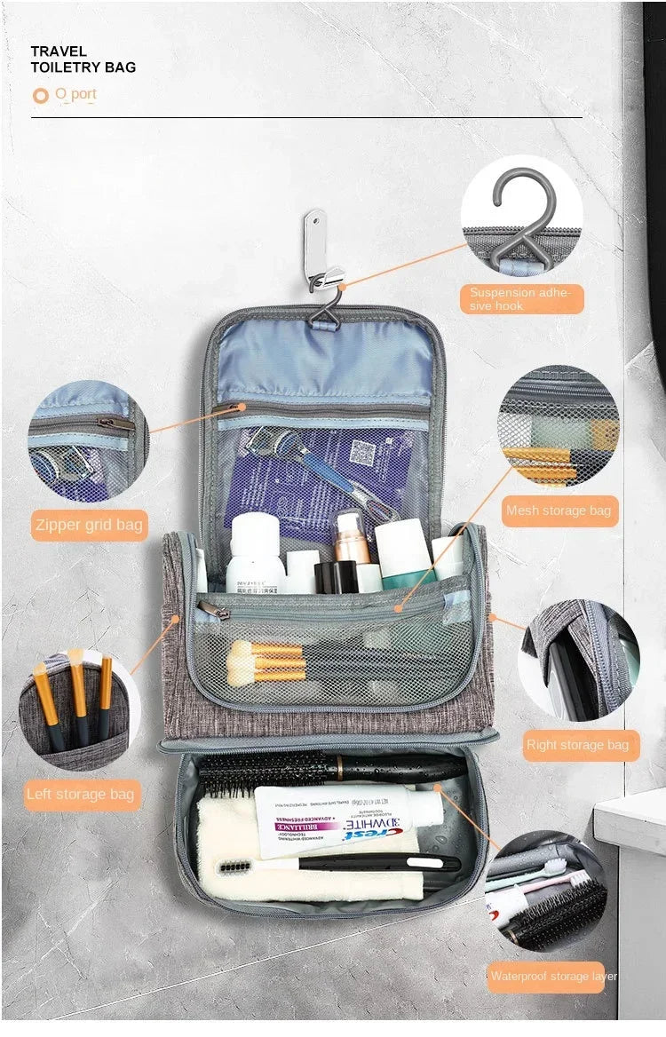 New Portable Toiletry Washbag with Hanging Hook Men Makeup Bag Wash Toiletry Travel Organizer Women Cosmetic Storage Bag by Passport Outfitters