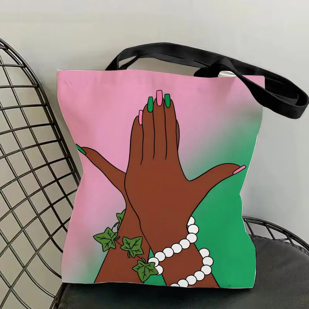 AKA Sorority Storage Bags Canvas Double-Sided Print Fashion Shoulder Tote Shopping Bag Gift Eco Handbags by Passport Outfitters