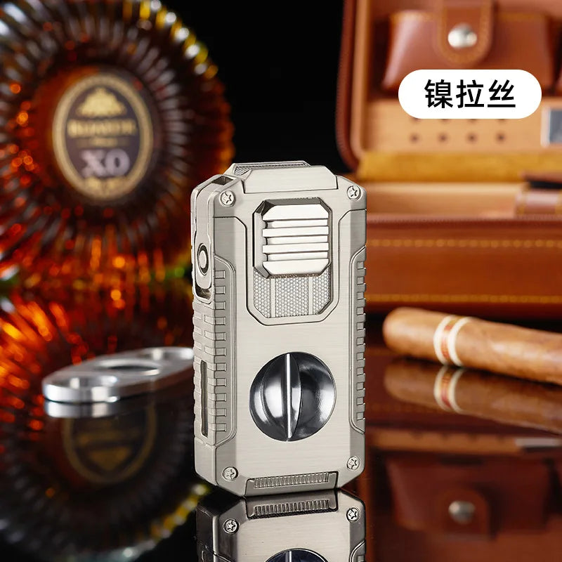 Portable Multi-function Jet Lighter with V-shaped Cigar Cutter Cigar Cigarette Holder Men's Cigarette Lighter, Gentleman's Taste by Passport Outfitters