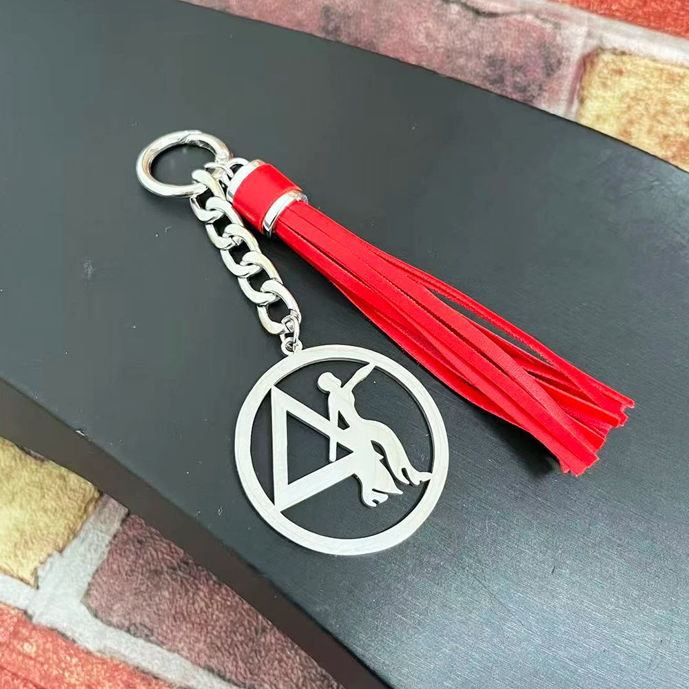 Stainless Steel Greek Letter Delta Shield Keychain With Red Tassel by Passport Outfitters