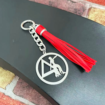 Stainless Steel Greek Letter Delta Shield Keychain With Red Tassel by Passport Outfitters
