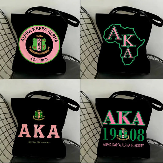 AKA Sorority Storage Bags Canvas Double-Sided Print Fashion Shoulder Tote Shopping Bag Gift Eco Handbags by Passport Outfitters
