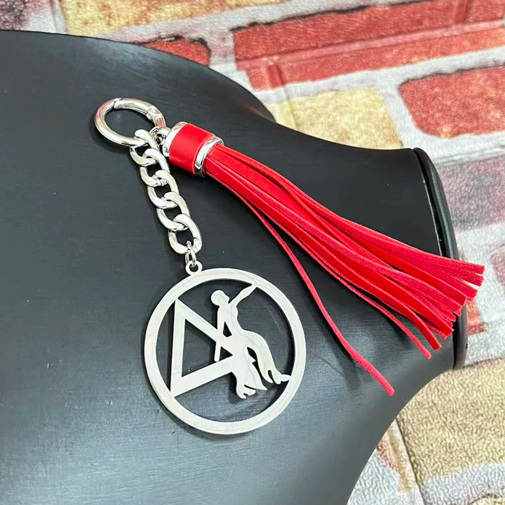 Stainless Steel Greek Letter Delta Shield Keychain With Red Tassel by Passport Outfitters