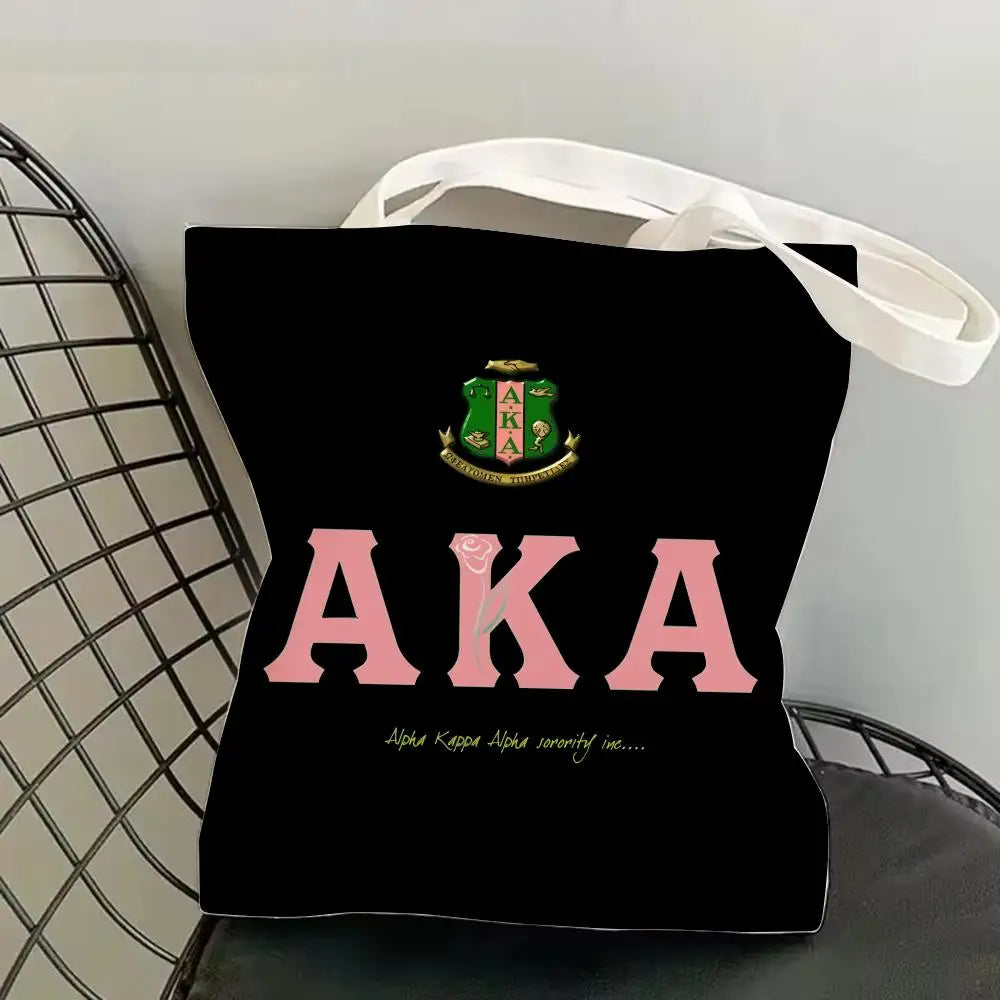 AKA Sorority Storage Bags Canvas Double-Sided Print Fashion Shoulder Tote Shopping Bag Gift Eco Handbags by Passport Outfitters