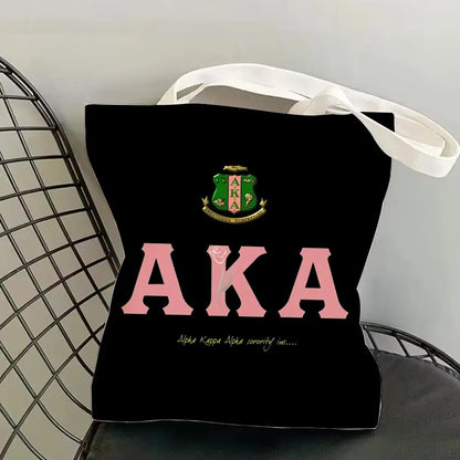 AKA Sorority Storage Bags Canvas Double-Sided Print Fashion Shoulder Tote Shopping Bag Gift Eco Handbags by Passport Outfitters