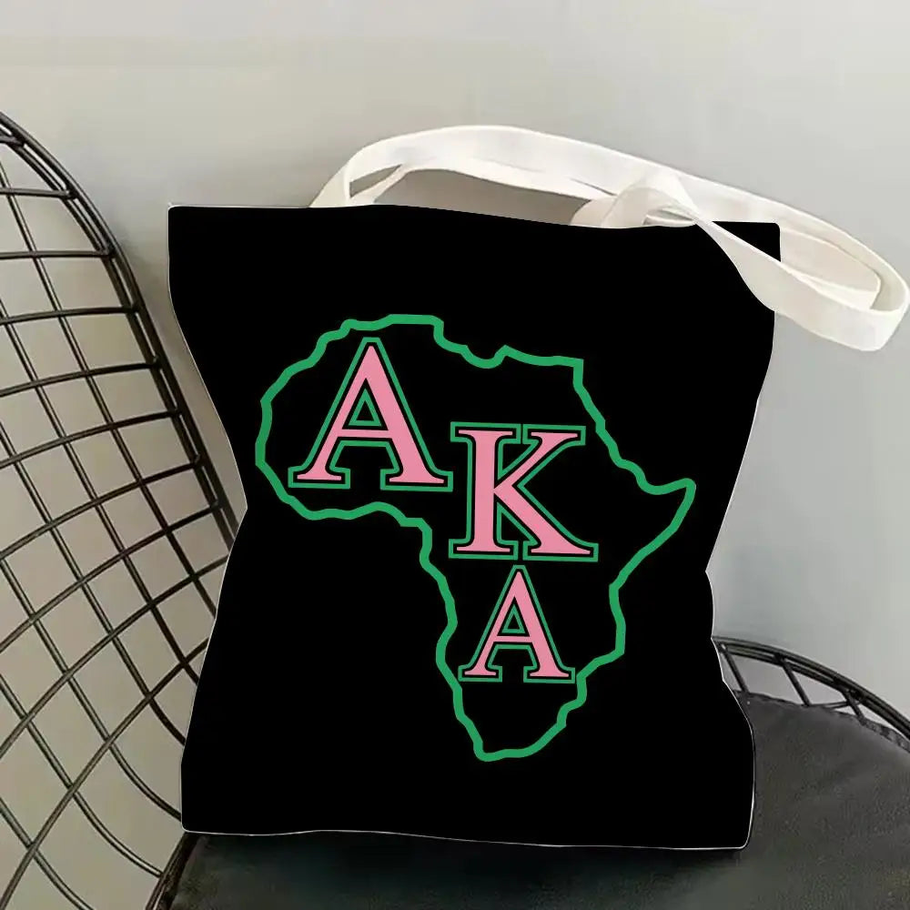 AKA Sorority Storage Bags Canvas Double-Sided Print Fashion Shoulder Tote Shopping Bag Gift Eco Handbags by Passport Outfitters