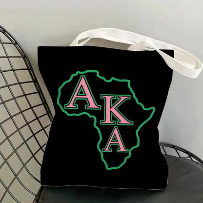 AKA Sorority Storage Bags Canvas Double-Sided Print Fashion Shoulder Tote Shopping Bag Gift Eco Handbags by Passport Outfitters