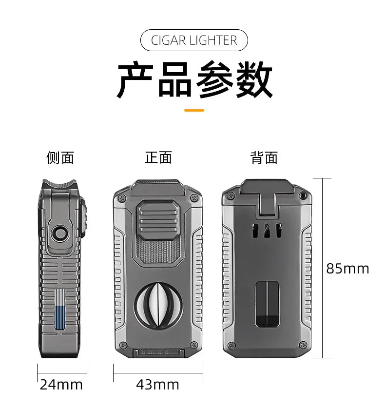 Portable Multi-function Jet Lighter with V-shaped Cigar Cutter Cigar Cigarette Holder Men's Cigarette Lighter, Gentleman's Taste by Passport Outfitters