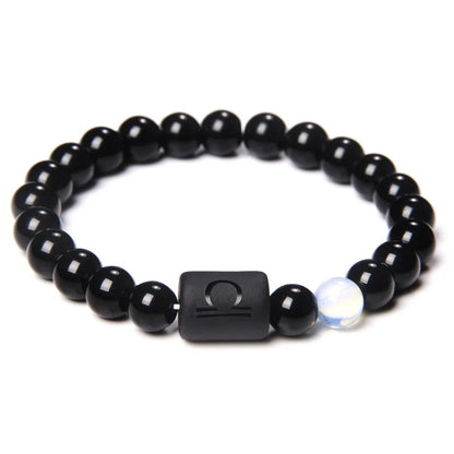 12 Constellation Zodiac Signs Beads Couples Bracelet Natural Black Onyx Stone Elastic Charm Bracelet for Women Men Birthday Gift by Passport Outfitters