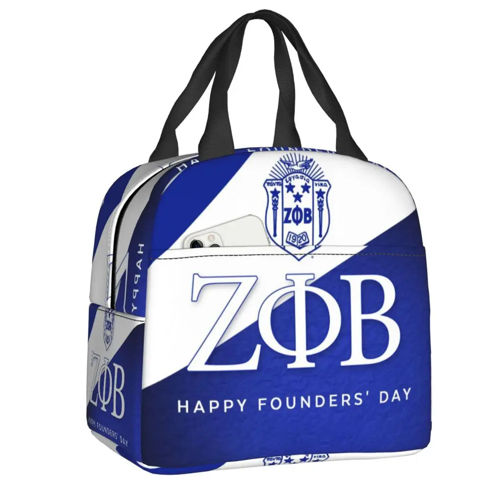 Custom Zeta Phi Beta Sorority Logo Lunch Bag Women Greek Letter 1920 Cooler Warm Insulated Lunch Box for Children School by Passport Outfitters