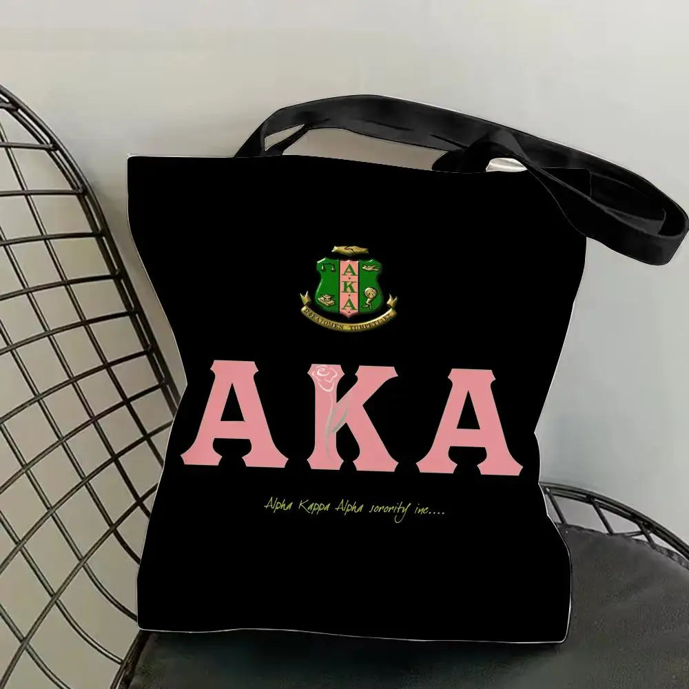 AKA Sorority Storage Bags Canvas Double-Sided Print Fashion Shoulder Tote Shopping Bag Gift Eco Handbags by Passport Outfitters