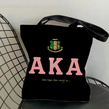 AKA Sorority Storage Bags Canvas Double-Sided Print Fashion Shoulder Tote Shopping Bag Gift Eco Handbags by Passport Outfitters