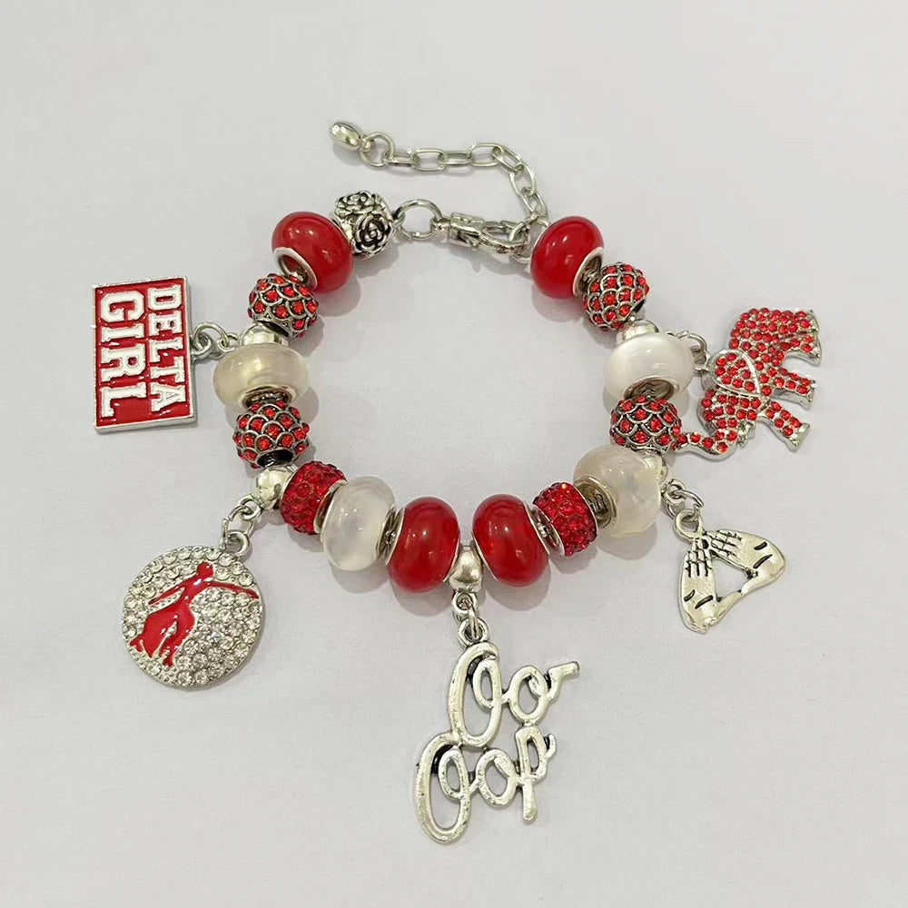Latest Design Customized Red and White Delta Charm Design Organization Greek Alphabet Friendship Bracelet by Passport Outfitters