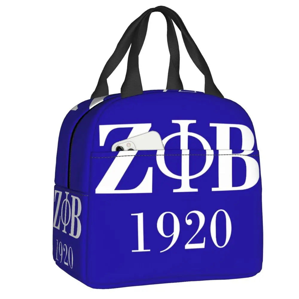 Custom Zeta Phi Beta Sorority Logo Lunch Bag Women Greek Letter 1920 Cooler Warm Insulated Lunch Box for Children School by Passport Outfitters