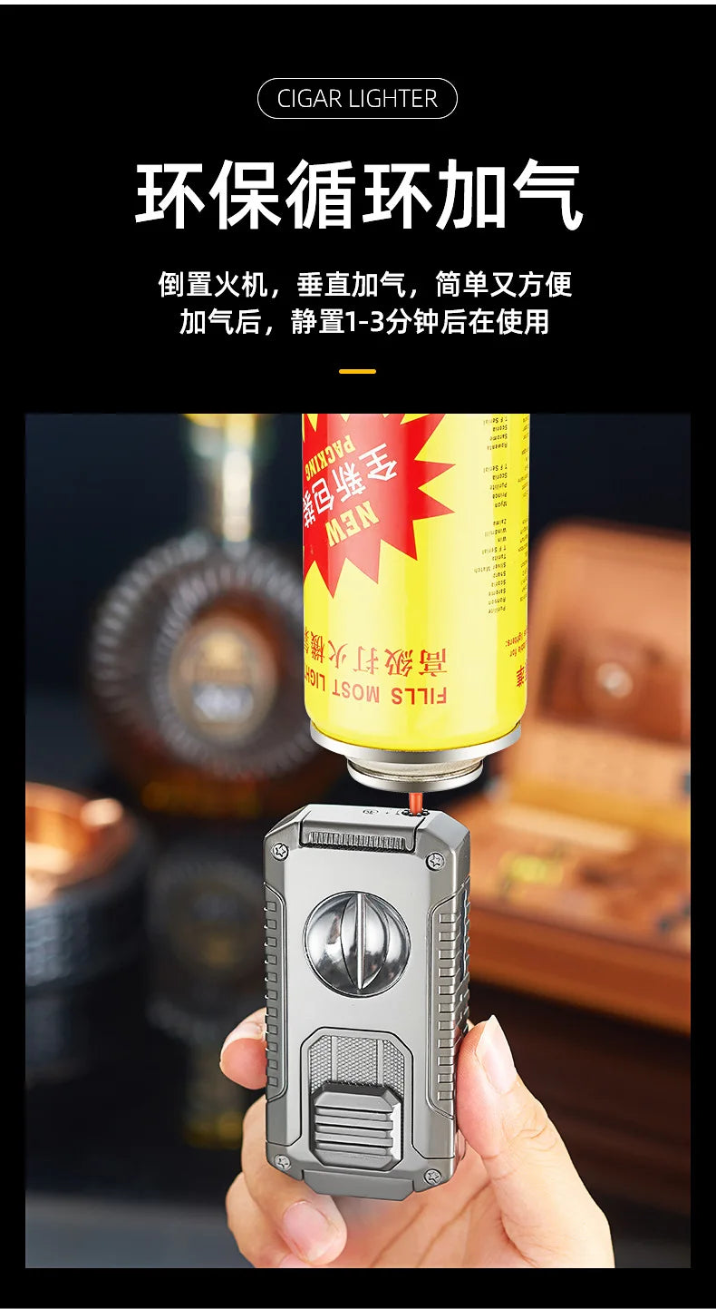 Portable Multi-function Jet Lighter with V-shaped Cigar Cutter Cigar Cigarette Holder Men's Cigarette Lighter, Gentleman's Taste by Passport Outfitters