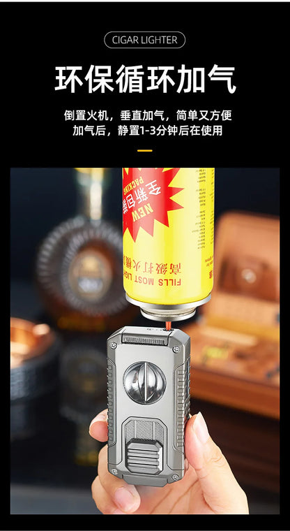 Portable Multi-function Jet Lighter with V-shaped Cigar Cutter Cigar Cigarette Holder Men's Cigarette Lighter, Gentleman's Taste by Passport Outfitters