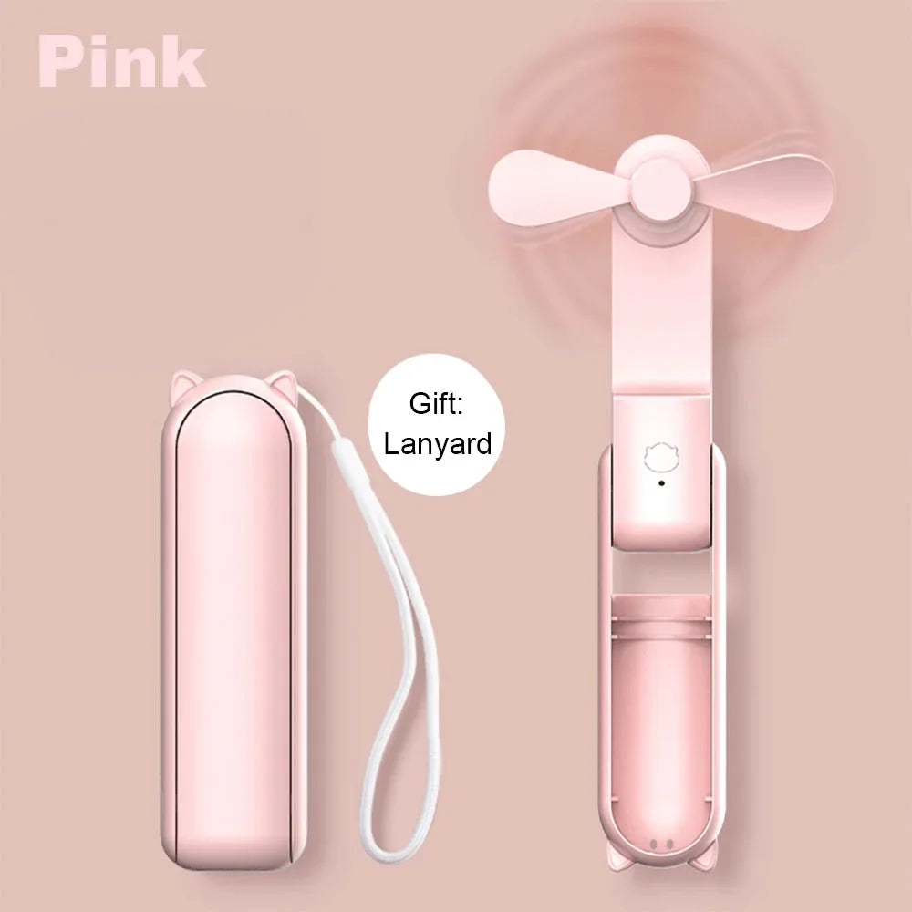 Portable Mini Handheld USB Rechargeable Battery Folding Cooling Fan with Power Bank