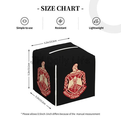 Delta Sigma Theta Sorority Tissue Box Cover Square Tissue Holder with Belt Bottom Leather Napkin Holder for Vanity Countertop by Passport Outfitters