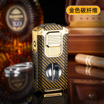 Portable Multi-function Jet Lighter with V-shaped Cigar Cutter Cigar Cigarette Holder Men's Cigarette Lighter, Gentleman's Taste by Passport Outfitters
