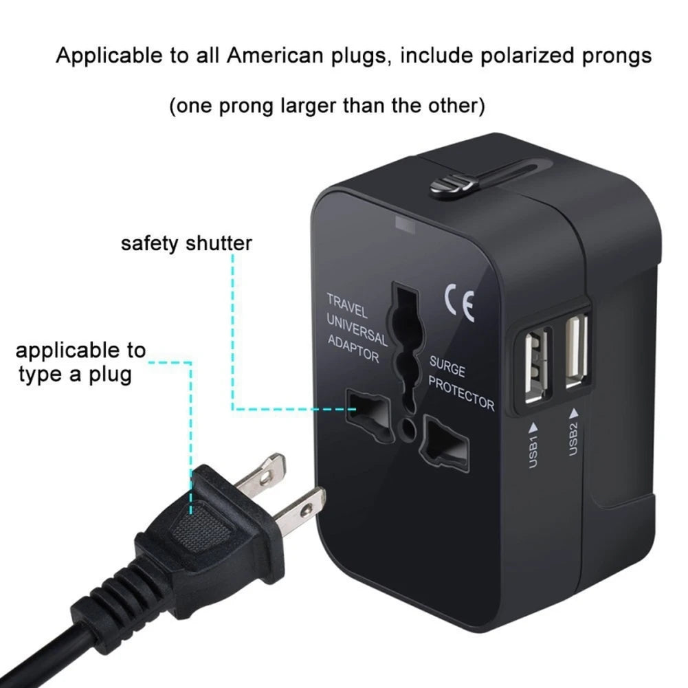 Universal Worldwide All in One Phone Charger Travel Wall AC Power Plug Adapter with Dual USB Charging Ports for USA EU UK AU by Passport Outfitters