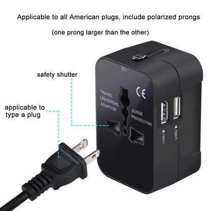 Universal Worldwide All in One Phone Charger Travel Wall AC Power Plug Adapter with Dual USB Charging Ports for USA EU UK AU by Passport Outfitters
