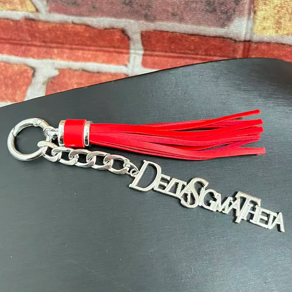 Stainless Steel Greek Letter Delta Shield Keychain With Red Tassel by Passport Outfitters