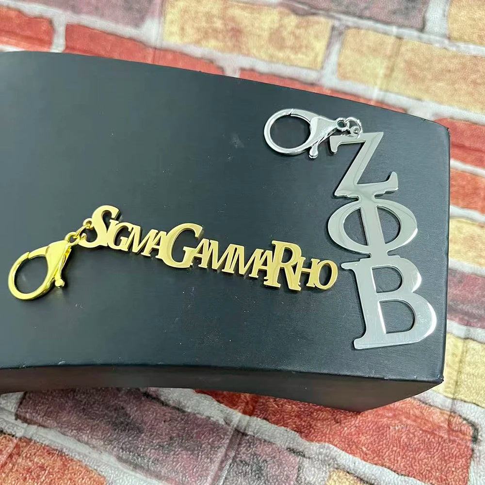 Party sisters Gift Greek Organization Letter Stainless Steel Keychain by Passport Outfitters