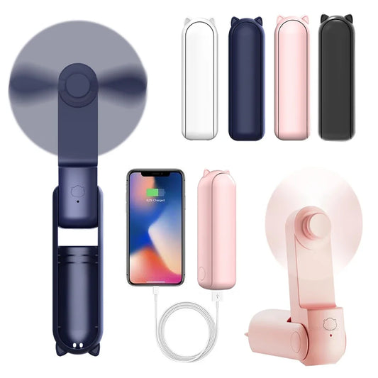 Portable Mini Handheld USB Rechargeable Battery Folding Cooling Fan with Power Bank
