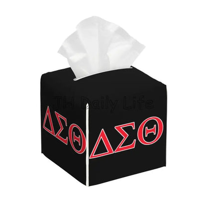 Delta Sigma Theta Sorority Tissue Box Cover Square Tissue Holder with Belt Bottom Leather Napkin Holder for Vanity Countertop by Passport Outfitters