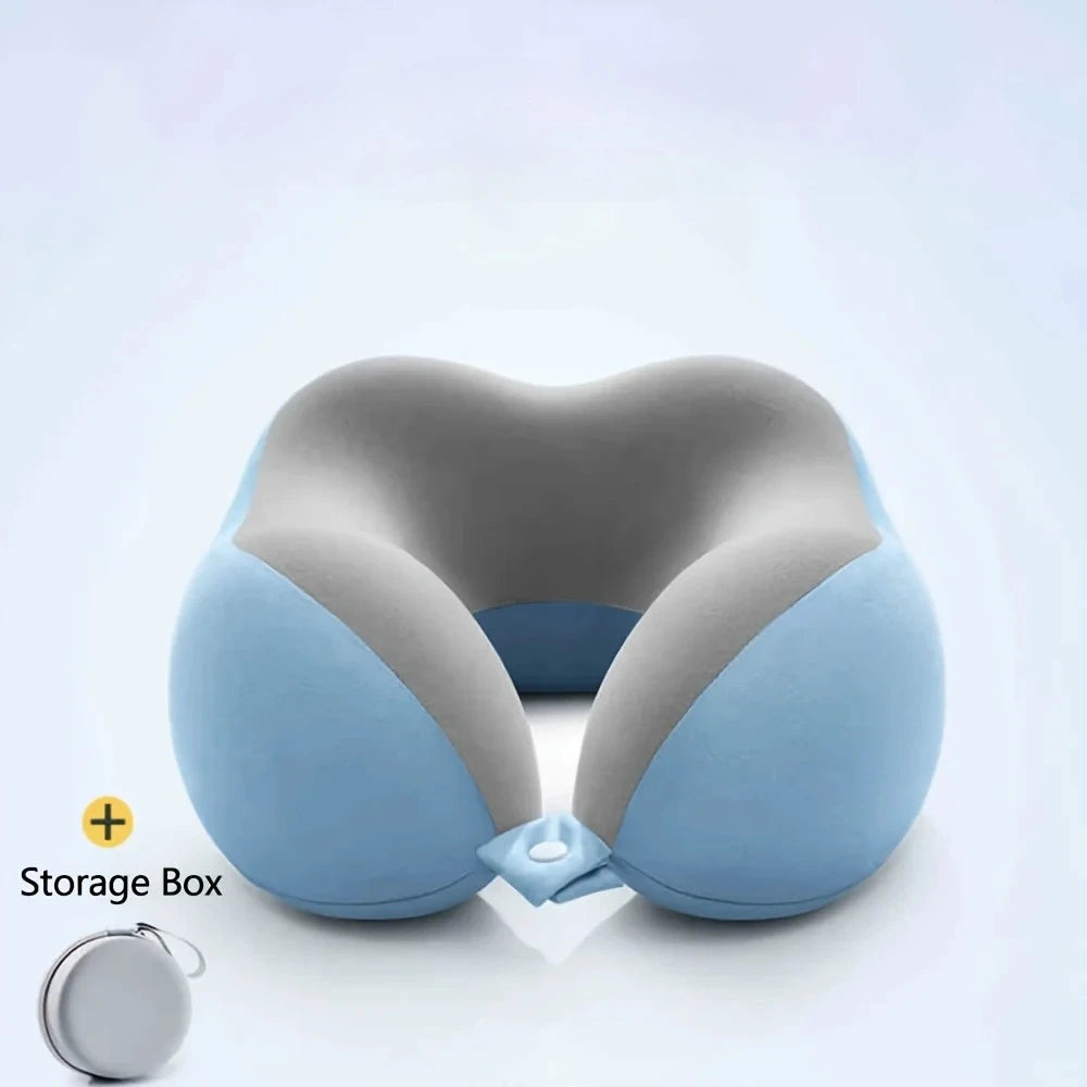 Comfortable U-shaped neck pillow with storage bag – ideal for travel, napping, and office use by Passport Outfitters