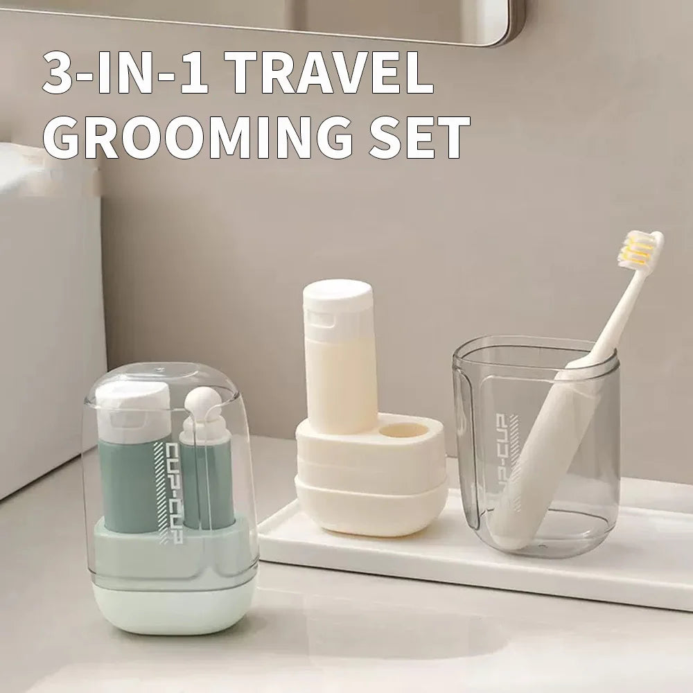 Travel toiletries set -3-in-1 convenient mouthwash cup, toothbrush, toothpaste storage box - essential for business trips by Passport Outfitters