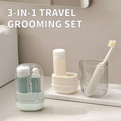 Travel toiletries set -3-in-1 convenient mouthwash cup, toothbrush, toothpaste storage box - essential for business trips by Passport Outfitters