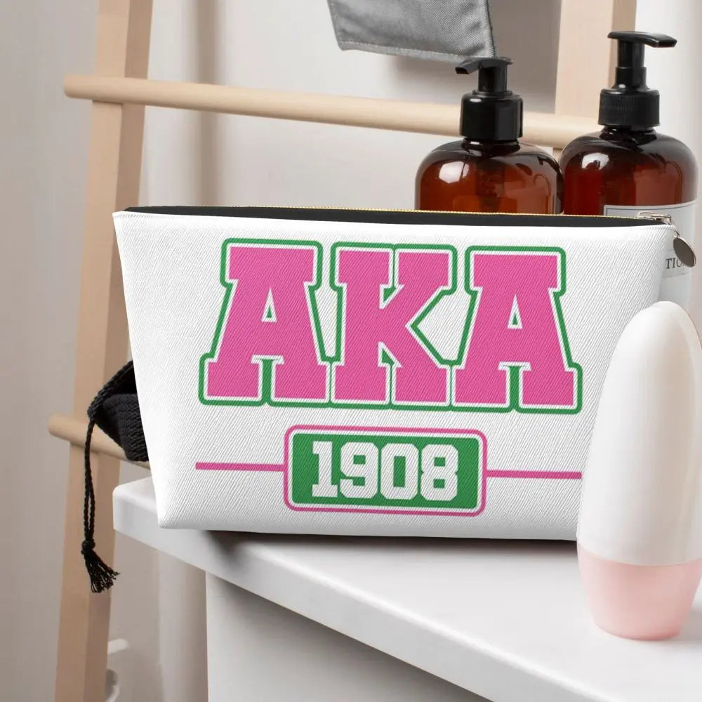 AKA Sorority 5 Women Cosmetic Bag Travel Makeup Organizer Pouch Toiletry Storage Dopp Kit Box by Passport Outfitters