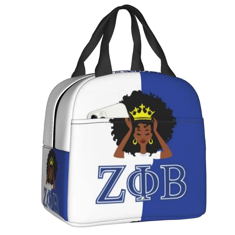 Custom Zeta Phi Beta Sorority Logo Lunch Bag Women Greek Letter 1920 Cooler Warm Insulated Lunch Box for Children School by Passport Outfitters