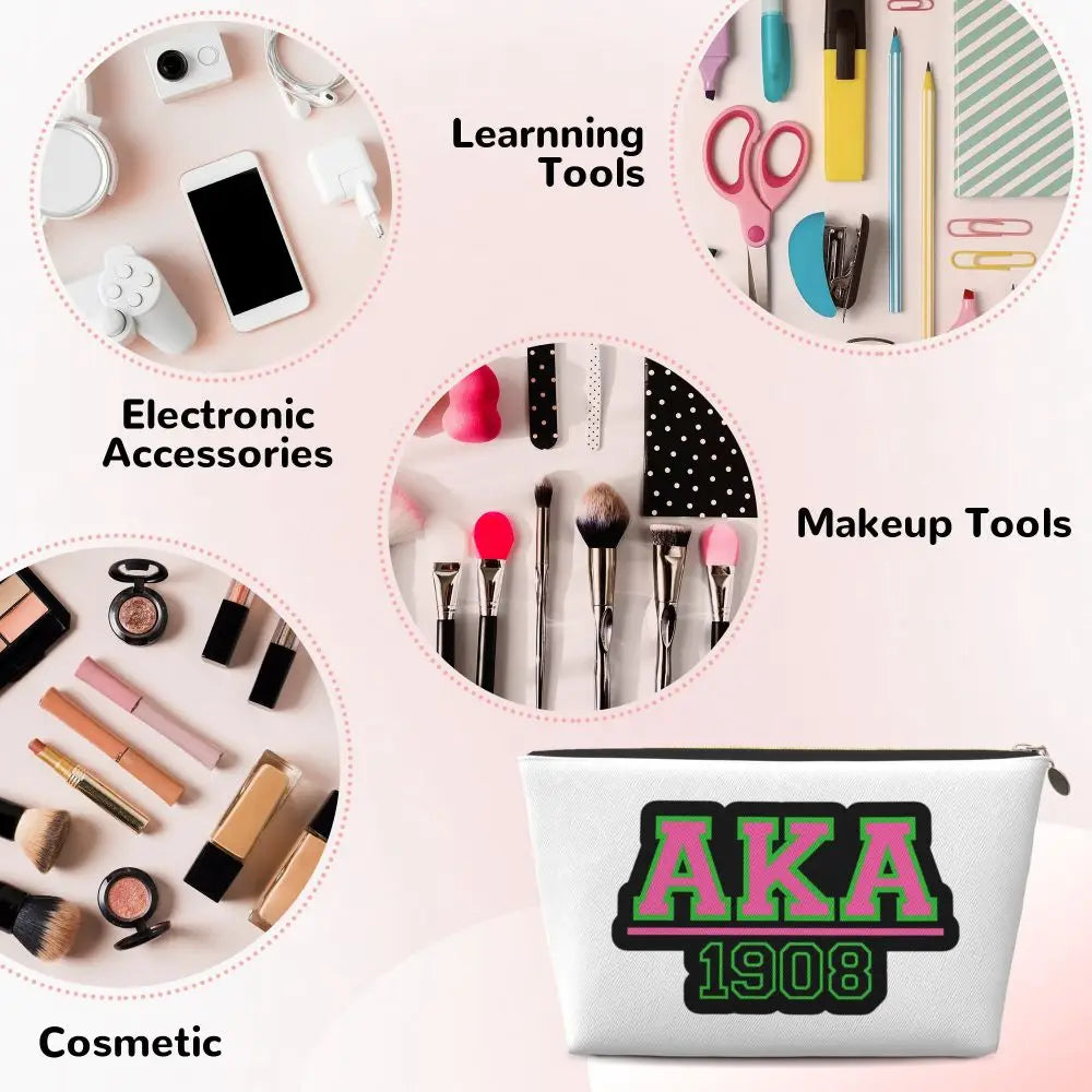 AKA Sorority 5 Women Cosmetic Bag Travel Makeup Organizer Pouch Toiletry Storage Dopp Kit Box by Passport Outfitters