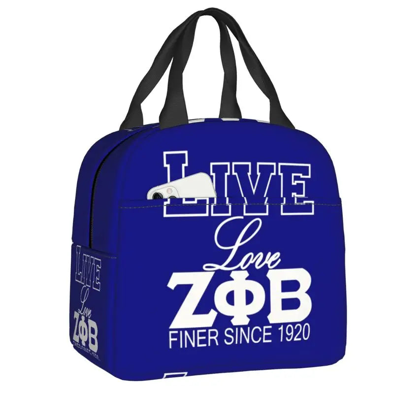 Custom Zeta Phi Beta Sorority Logo Lunch Bag Women Greek Letter 1920 Cooler Warm Insulated Lunch Box for Children School by Passport Outfitters