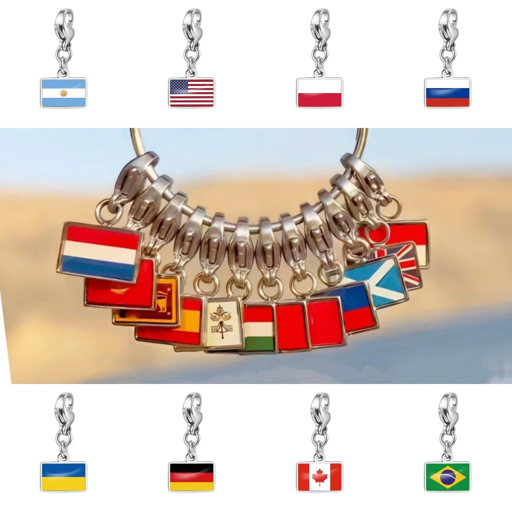 10mm Country Flag Charms Pendant Necklace Bracelet Keychain Bagchain Stainless Steel Jewelry A Commemorative Gift For A Friend by Passport Outfitters