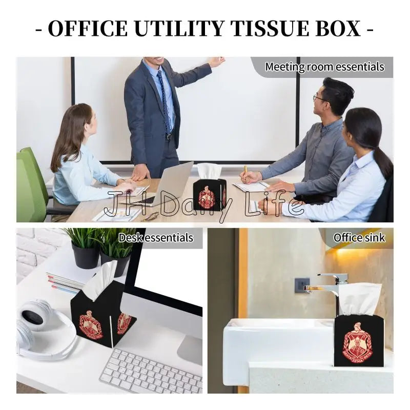 Delta Sigma Theta Sorority Tissue Box Cover Square Tissue Holder with Belt Bottom Leather Napkin Holder for Vanity Countertop by Passport Outfitters