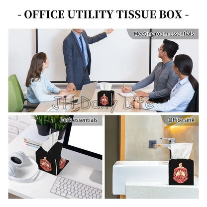 Delta Sigma Theta Sorority Tissue Box Cover Square Tissue Holder with Belt Bottom Leather Napkin Holder for Vanity Countertop by Passport Outfitters